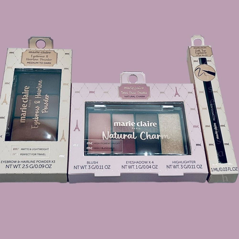MARIE CLAIRE EYEBROW & HAIRLINE POWDER,EYELINER & TOTAL FACE PALETTE 3 PC BUNDLE